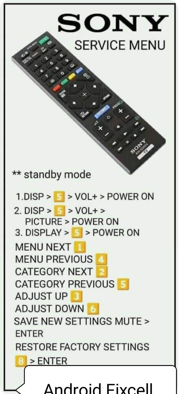 Sony Led tv Service Mode