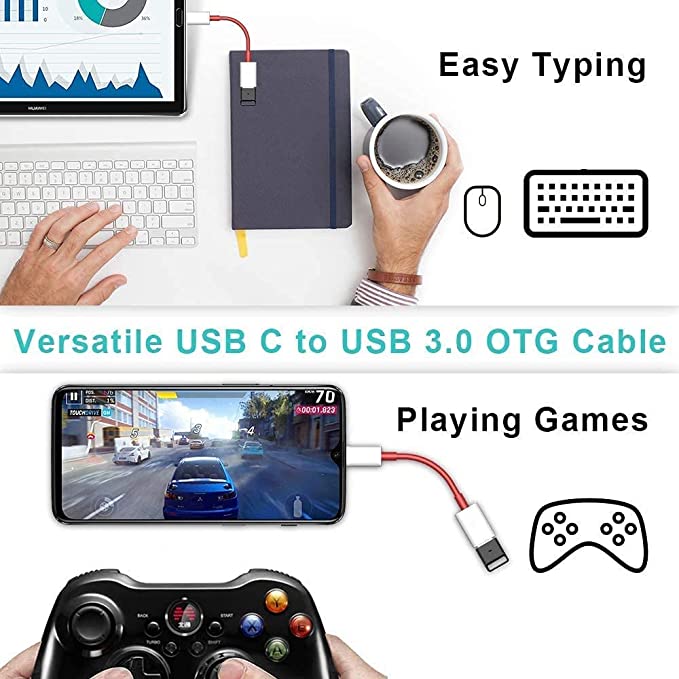 3.0 to USB Type C OTG Cable Male-Female Adapter Compatible with All C Type