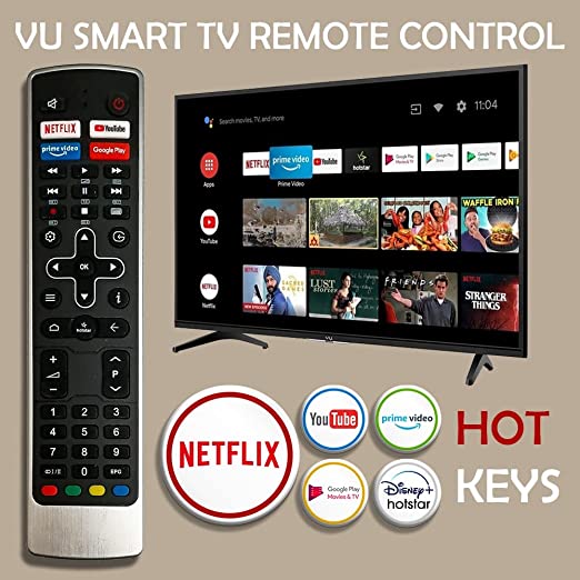 VU TV Remote iconium pixelight 4K Smart Android LED UHD HD vu remotes of any models or inches TV with NETFLIX Youtube Prime Video HOTstar Hotkeys