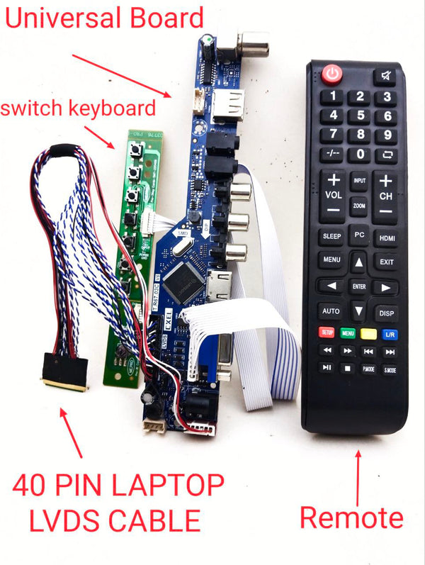 Universal LED TV COMBO T.R67.03 U11 Type Motherboard with Remote and Sensor & 40 PIN LAPTOP LVDS CABLE